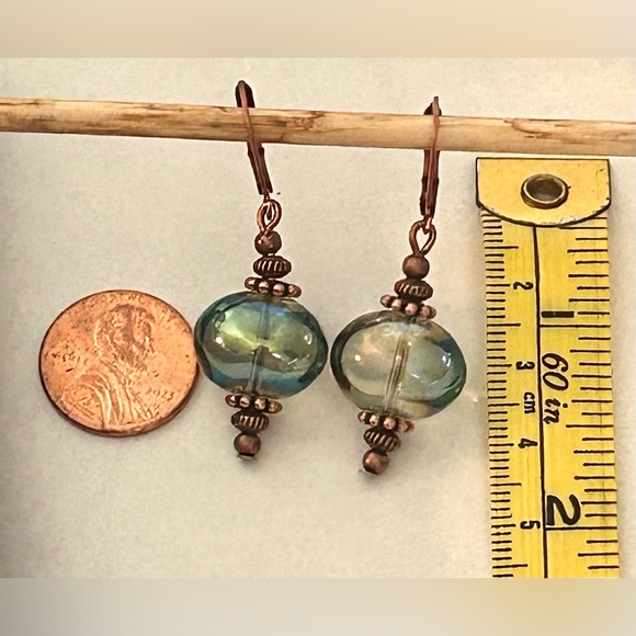 Antique Copper and Iridescent Czech Glass Earrings - Picture 7 of 12